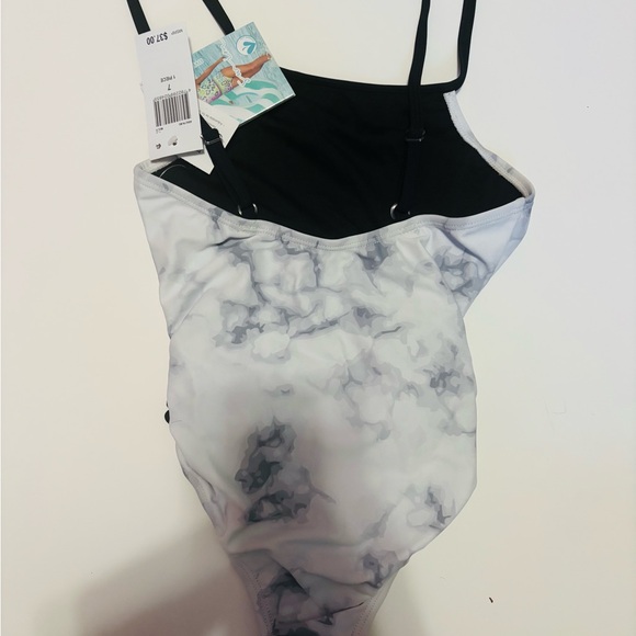 Limeapple White and Gray Kids Swim One Piece - Picture 3 of 4